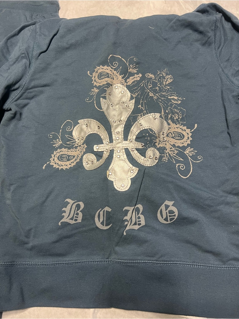BCBGMaxAzria Navy Zip Hoodie with Decorative B Pendant - Picture 5 of 7
